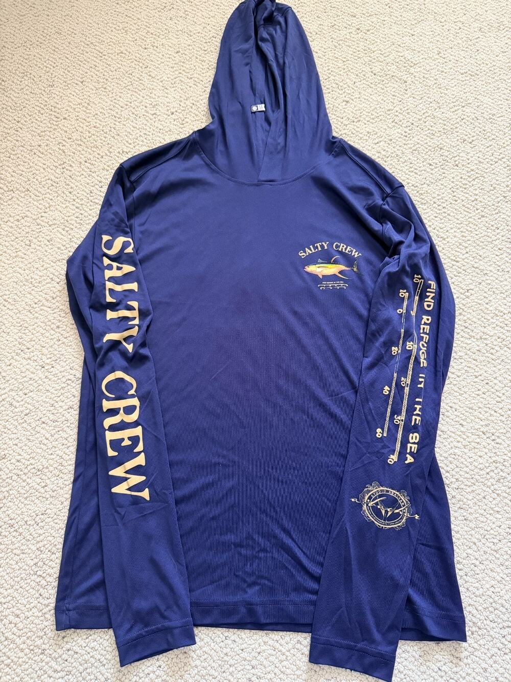 Salty Crew Ahi Mount Hood Sunshirt Mens Small Navy Blue UPF Long Sleeve Fishing